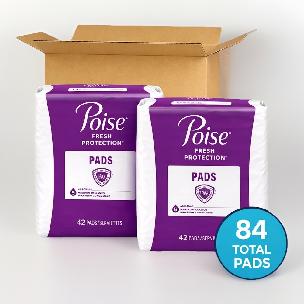 Pack of 2 Poise Fresh Protection Women's Maximum Long Postpartum Pads 84 Count